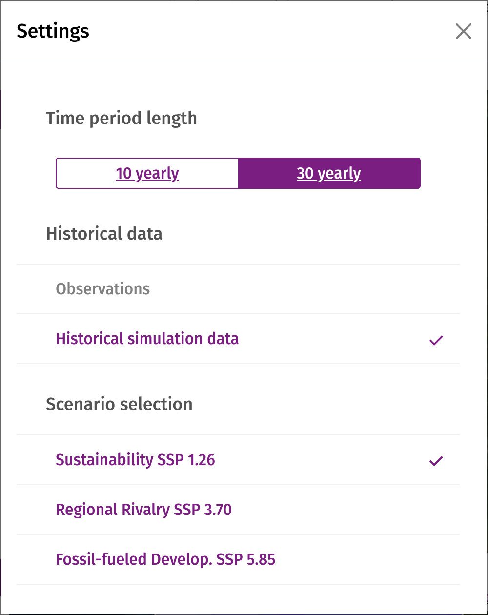 The settings dialog